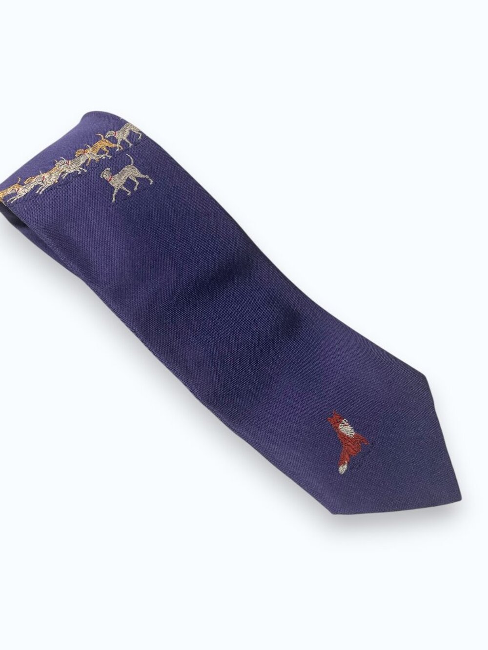 Perry Ellis Vintage Handmade Embroidered Silk Fox Hunt Tie - Picture 1 of 8